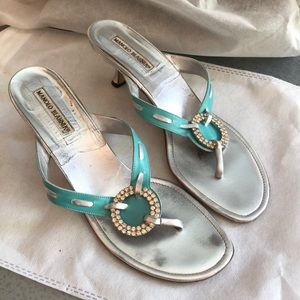 Tiffany blue Manolo Blahnik thong sandals